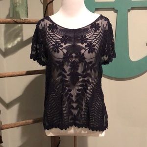 Navy Blue Lace overlay top